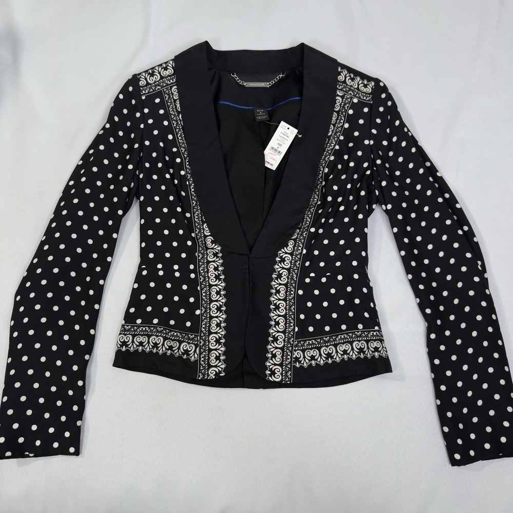 White House Black‎ Market 0 Silk Scarf Blazer Polka Dot Jacket Equestrian WHBM